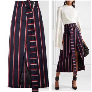 SOLACE LONDON Apolline Striped Wool-Cotton Twill Wrap Skirt – Size US 4 (UK 8)